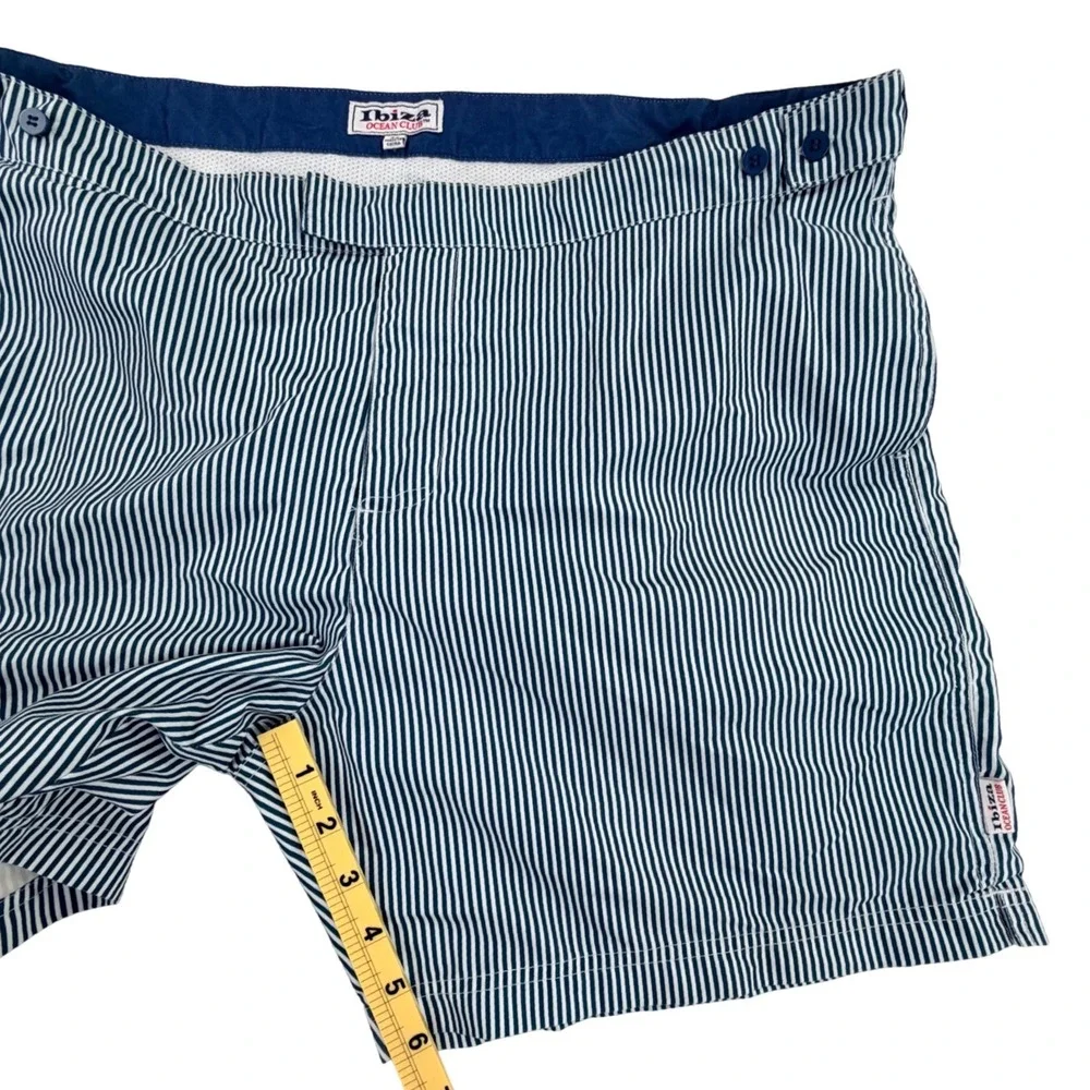 Ibiza Ocean Club Swim Trunks Men 38 Blue White Striped Mesh Lined Drawstring 6